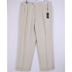 Chaps Dress Pants Mens 36x30 Beige Cuffed Double Pleated New